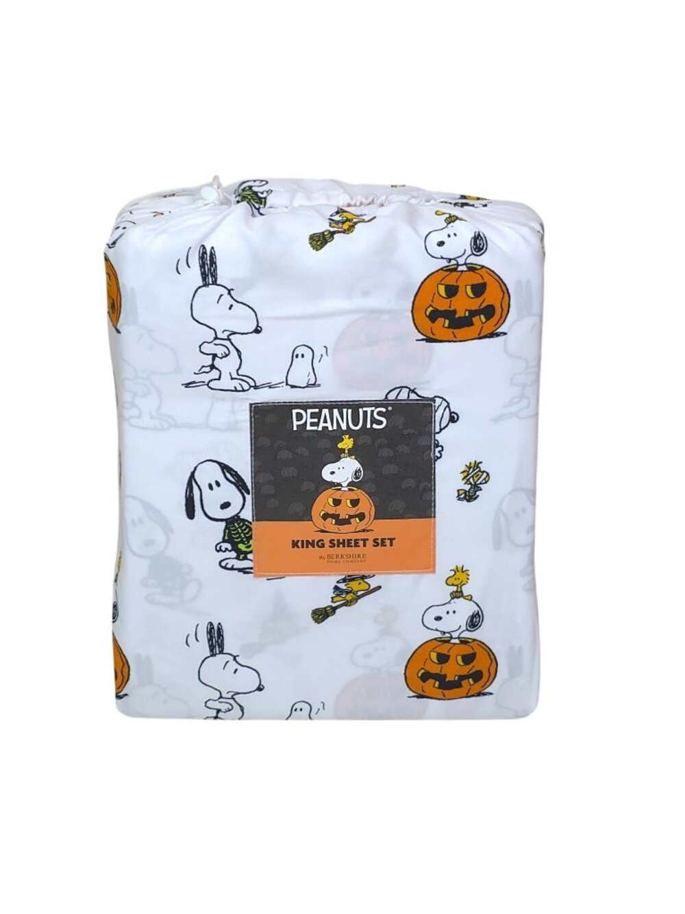 Peanuts Halloween King Sheet Set By Berkshire Snoopy & Woodstock Pumpkins